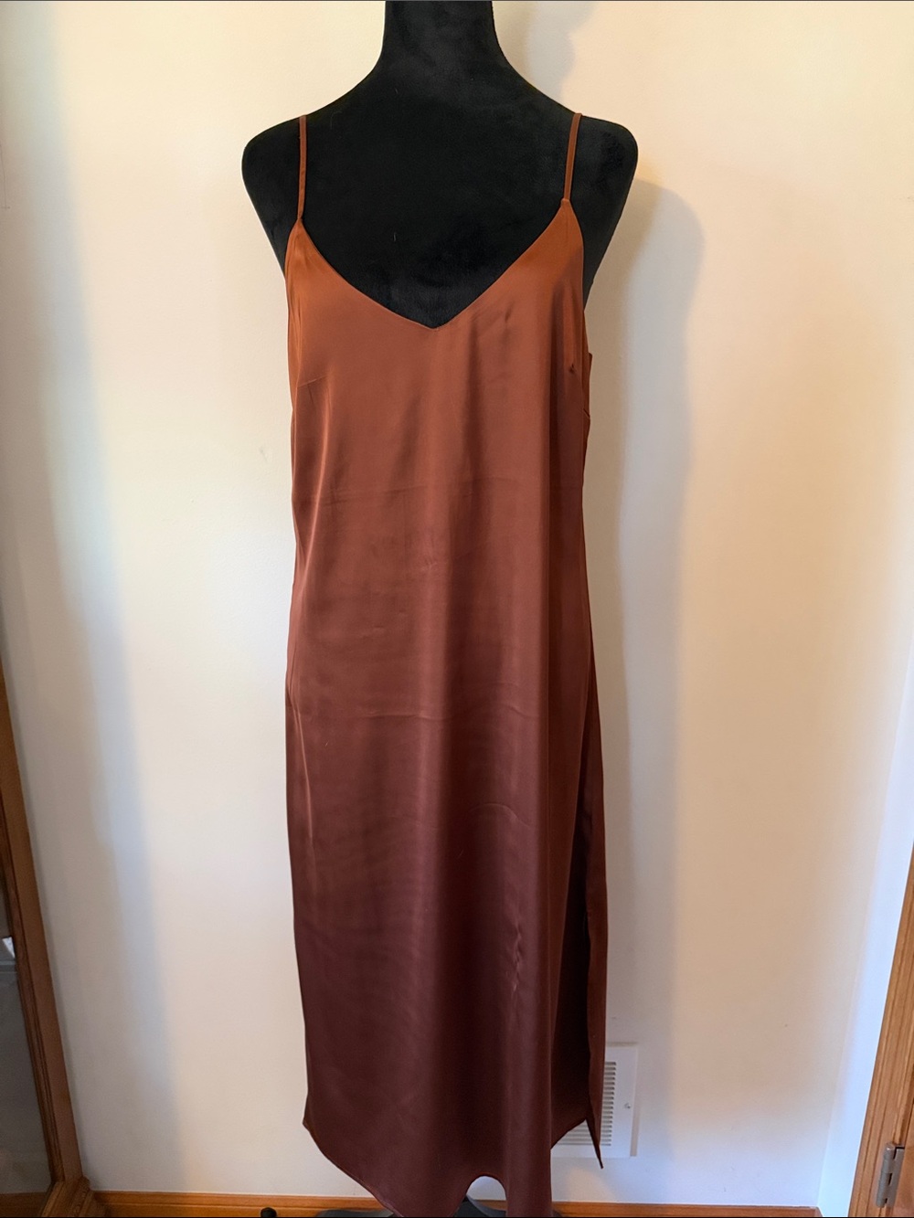 Satin Slip Chemise in Rust Brown - Picture 4 of 7
